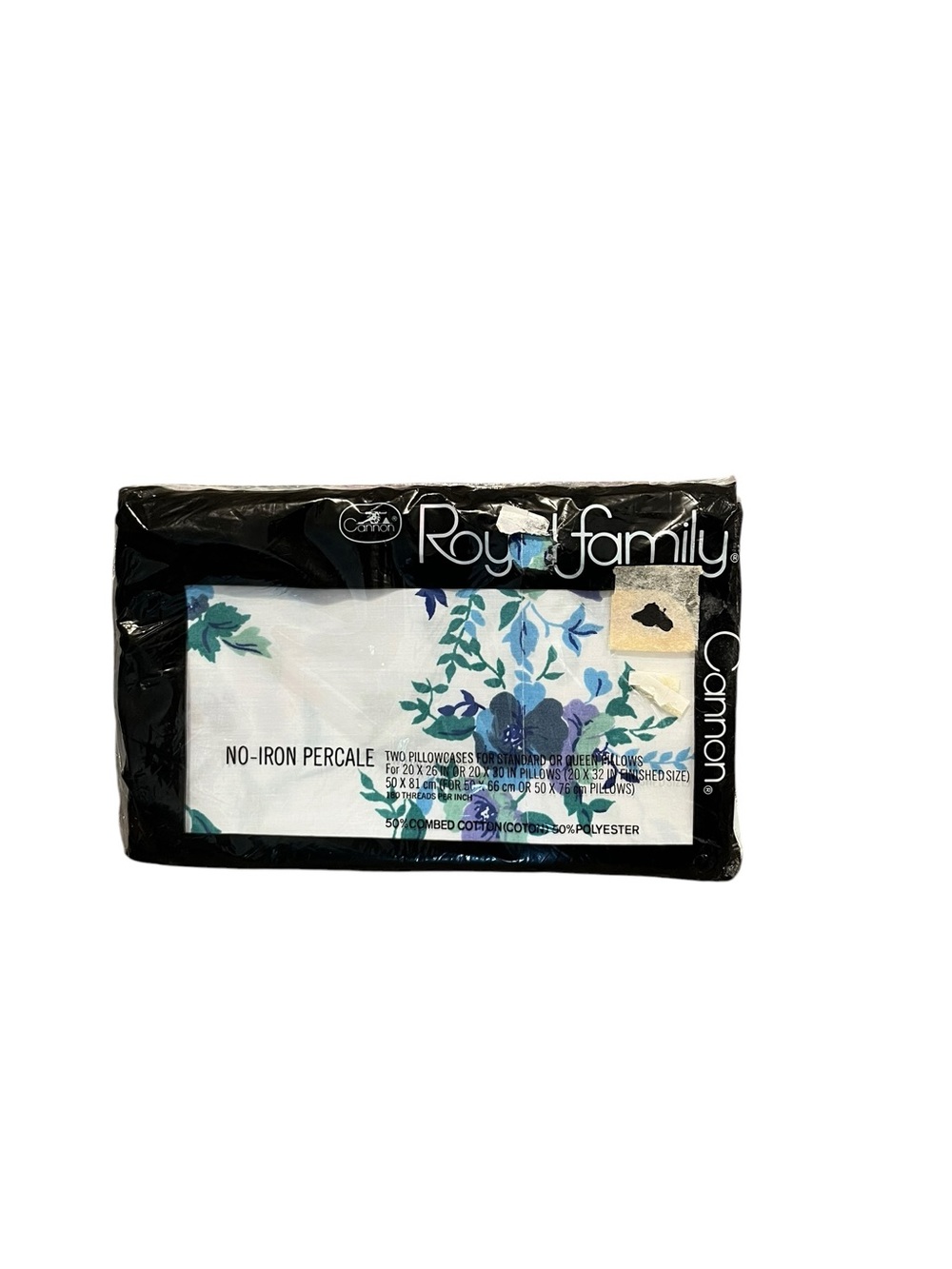 VTG Cannon Royal Family Blue Green Floral Pillowcases Standard Queen NEW SEALED